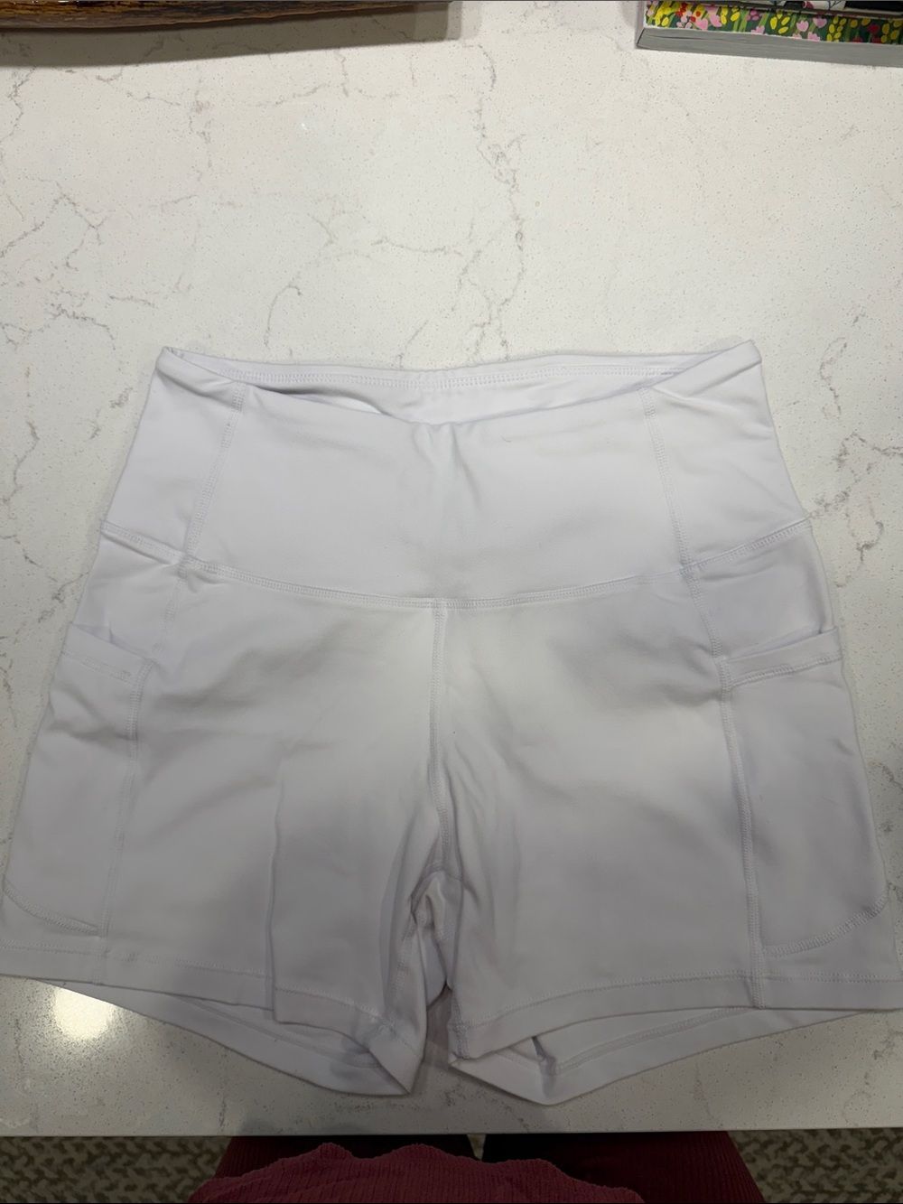 High-Waist White Women's Active Shorts with Side Pockets